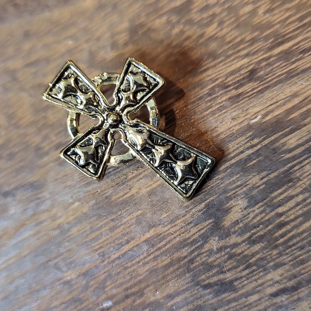 Gold Tone Cross Lapel Pin - Picture 3 of 7